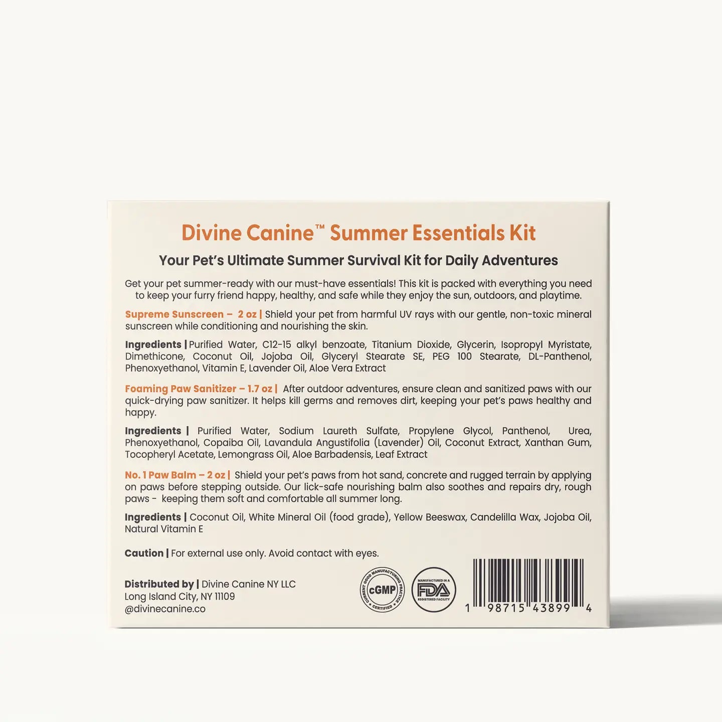 Back of Summer Essentials Kit packaging showing ingredients and product details