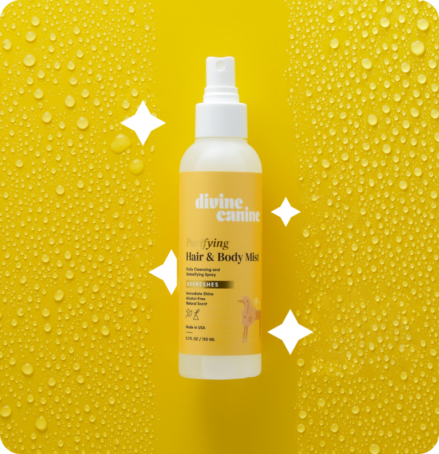 bottle of Purifying Hair &amp; Body Mist with yellow background