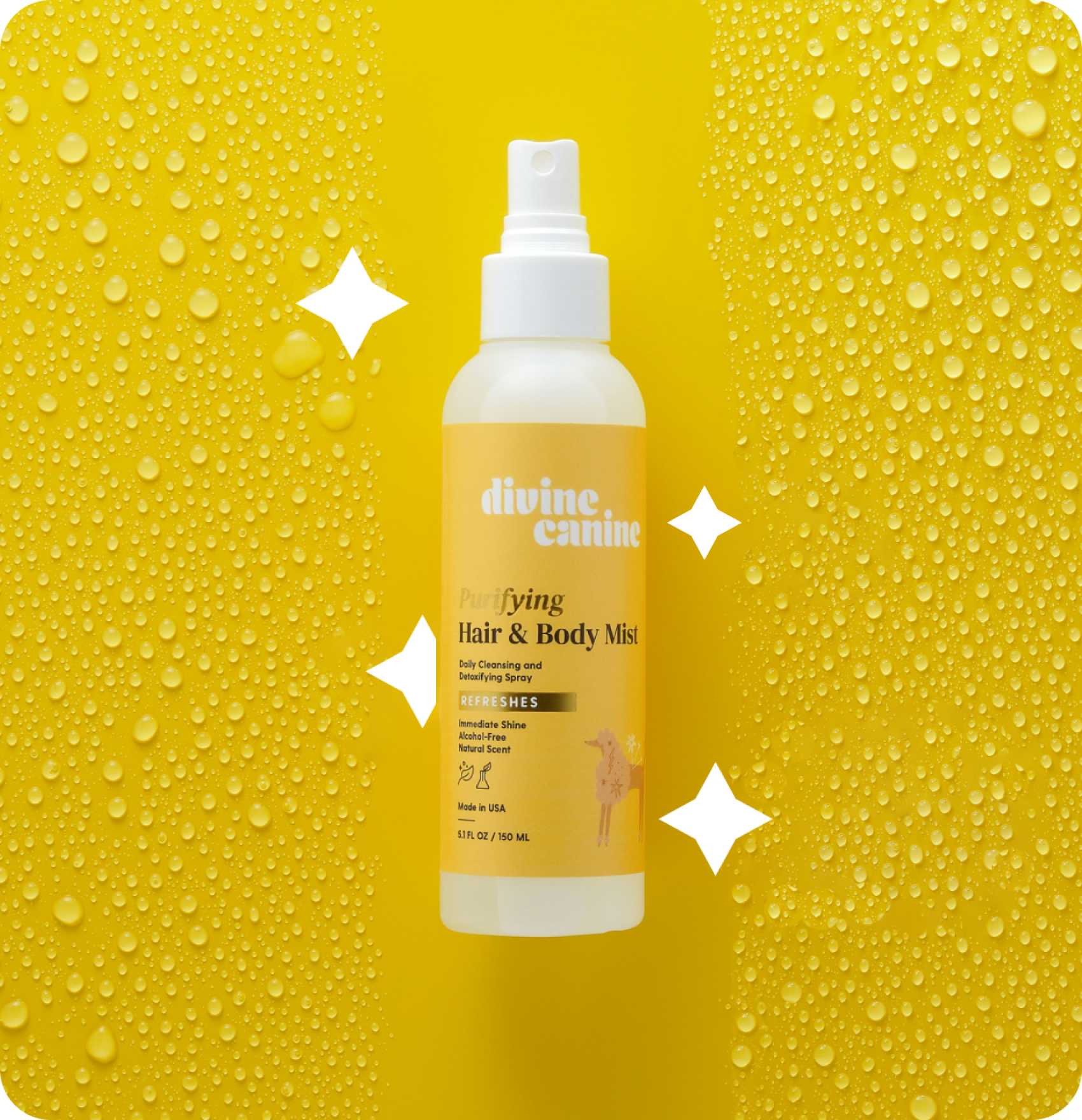 bottle of Purifying Hair &amp; Body Mist with yellow background